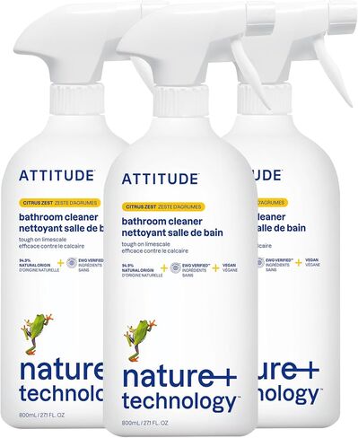 ATTITUDE Bathroom Cleaner Spray, EWG Verified, Plant-Based & Vegan, Safe for Bathroom Surfaces, Tiles, Tubs, Shower Walls, and Grout, Citrus Zest Scent, 27.1 Fl Oz (Pack of 3) in Saudi Arabia