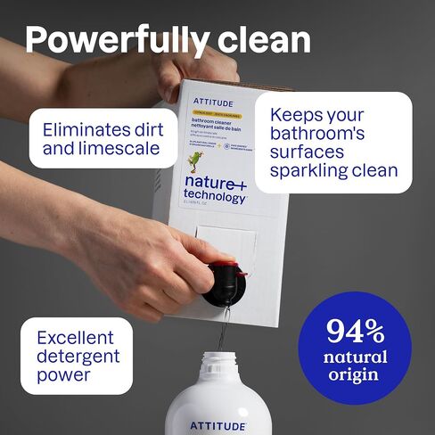 ATTITUDE Bathroom Cleaner Spray, EWG Verified, Plant-Based & Vegan, Safe for Bathroom Surfaces, Tiles, Tubs, Shower Walls, and Grout, Citrus Zest Scent, 27.1 Fl Oz (Pack of 3) in Saudi Arabia