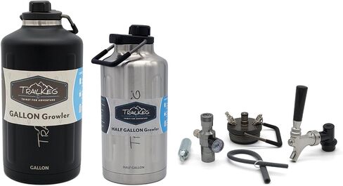 Carbonated Growler Pro Package, Gallon & Half Gallon - 18/8 Stainless Steel - Vacuum Insulated Double Wall, Craft Beverage Dispenser for Beer, Soda, Cocktails, and Kombucha in Kuwait