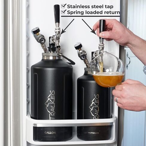 Carbonated Growler Pro Package, Gallon & Half Gallon - 18/8 Stainless Steel - Vacuum Insulated Double Wall, Craft Beverage Dispenser for Beer, Soda, Cocktails, and Kombucha in Kuwait