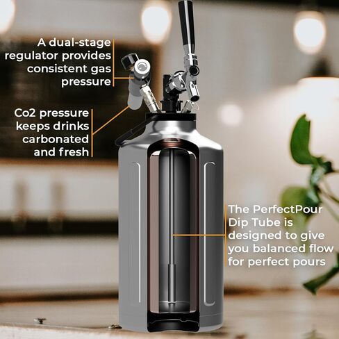 Carbonated Growler Pro Package, Gallon & Half Gallon - 18/8 Stainless Steel - Vacuum Insulated Double Wall, Craft Beverage Dispenser for Beer, Soda, Cocktails, and Kombucha in Kuwait