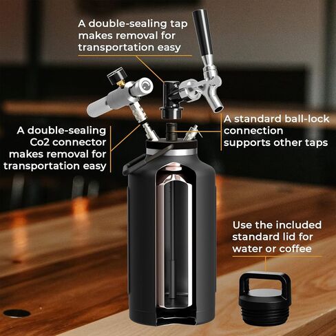 Carbonated Growler Pro Package, Gallon & Half Gallon - 18/8 Stainless Steel - Vacuum Insulated Double Wall, Craft Beverage Dispenser for Beer, Soda, Cocktails, and Kombucha in Kuwait
