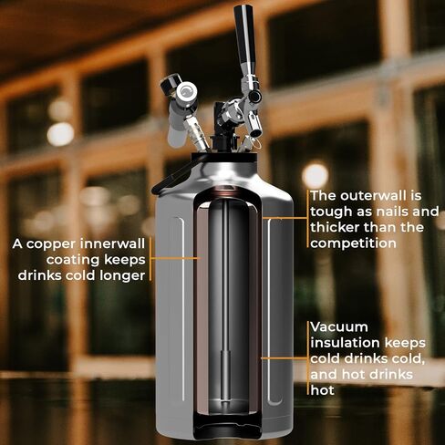 Carbonated Growler Pro Package, Gallon & Half Gallon - 18/8 Stainless Steel - Vacuum Insulated Double Wall, Craft Beverage Dispenser for Beer, Soda, Cocktails, and Kombucha in Kuwait