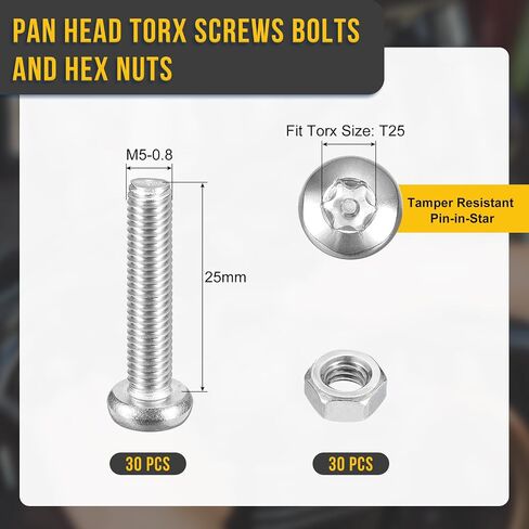 M5X25MM PAN HEAD TORX Security Scence - 60Pack - جيد للآلات - 304 مقاومًا للعبث من الفولاذ المقاوم للصدأ in Kuwait