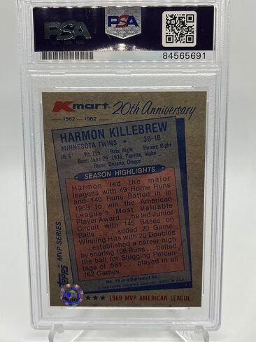 Harmon Killebrew Twins 1982 Topps Kmart MVP Series Signed Autograph PSA DNA *1 - Baseball Slabbed Autographed Cards in Saudi Arabia