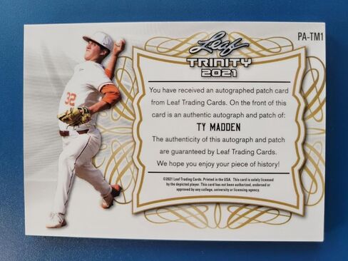 Ty Madden 2021 LEAF TRINITY ROOKIE RC PATCH AUTO PURPLE #D 2/25 DETROIT TIGERS! - MLB Autographed Baseball Cards in Saudi Arabia