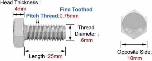 Junter 10pcs M6 (6mm) -0.75pitch x 20mm خيط غرامة البراغي السداسية 304 مسامير الفولاذ المقاوم للصدأ مسامير ملولبة بالكامل din933 in Kuwait
