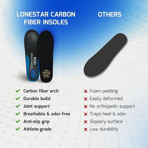 LONE Star Carbon Fiber Insooles - Performance Arch Support Flat Feet & Heel Pain لكرة السلة والكرة الطائرة وكرة القدم والتنس وألعاب القوى والبيسبول والجري ونمط الحياة النشط in Saudi Arabia