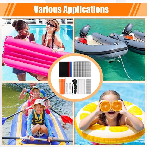 Inflatable Boat Repair Kit Include 3 x PVC Patch, 10 x Reinforcing Mesh Cord, 1 x Kayak Patches Tape, 2 x 30 ml Glue and 1 x Maintenance Kit for Inflatable Raft Boat Canoe Kayak in Saudi Arabia