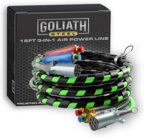 Goliath Steel 15ft 3-in-1 ABS & Power Air Line Hose - Wrapped - 7-Way Electrical Cable for Semi Truck, Trailer & Tractor, 15 Feet in Saudi Arabia