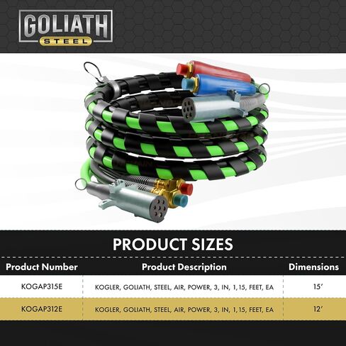 Goliath Steel 15ft 3-in-1 ABS & Power Air Line Hose - Wrapped - 7-Way Electrical Cable for Semi Truck, Trailer & Tractor, 15 Feet in Saudi Arabia