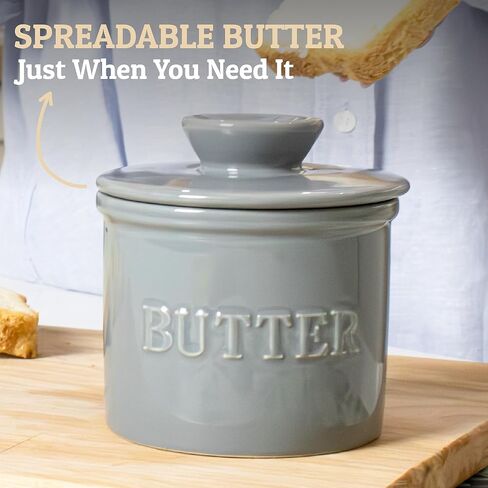 PriorityChef French Butter Crock مع غطاء ، حافظ على انتشار الزبدة وذقي حارس الزبدة للمغادرة على العداد ، طبق الزبدة الفرنسي مثالي للخبز والخبز ، هدية مثالية المطبخ ، أبيض in Kuwait