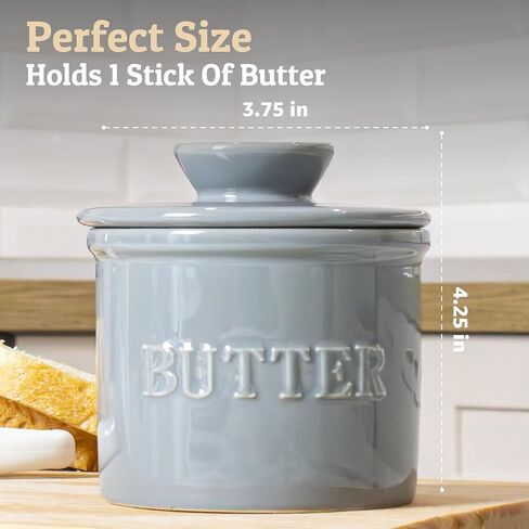 PriorityChef French Butter Crock مع غطاء ، حافظ على انتشار الزبدة وذقي حارس الزبدة للمغادرة على العداد ، طبق الزبدة الفرنسي مثالي للخبز والخبز ، هدية مثالية المطبخ ، أبيض in Kuwait