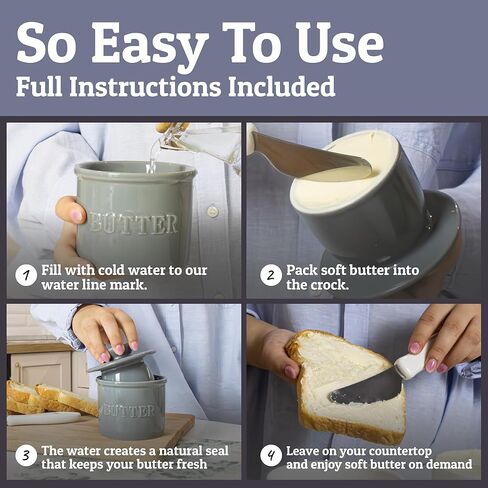 PriorityChef French Butter Crock مع غطاء ، حافظ على انتشار الزبدة وذقي حارس الزبدة للمغادرة على العداد ، طبق الزبدة الفرنسي مثالي للخبز والخبز ، هدية مثالية المطبخ ، أبيض in Kuwait