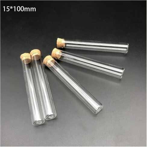 50pcs/pack 15x100mm مختبر أنابيب اختبار زجاجية مسطحة واضحة مع لوازم مختبر سدادات خشبية الفلين in Saudi Arabia
