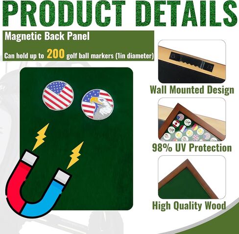 100 لعبة Golf Ball Marker Case Magnetic 15.5 "W × 16.5" H الحائط مثبتة على الحائط عرض الإطار مربع الظل مربع الاكريليك لوحة مغناطيسية مناسبة لجمع علامات كرة الجولف in Kuwait
