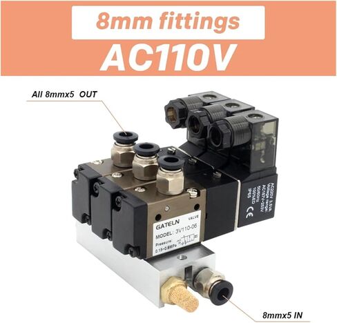 3V110-06-NC Normally Closed Solenoid Valve Station Block with Muffler Accessories Base Manifold DC12v DC24v AC110v AC220v 3 Ports(AC220V 4mm fittings) in Saudi Arabia