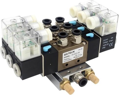 4V220-08 DC24V 12V AC220V AC110V 2-position 5-way four-position solenoid valve aluminum base accessories silencer set 3 positions(AC110V 4mm fittings) in Saudi Arabia