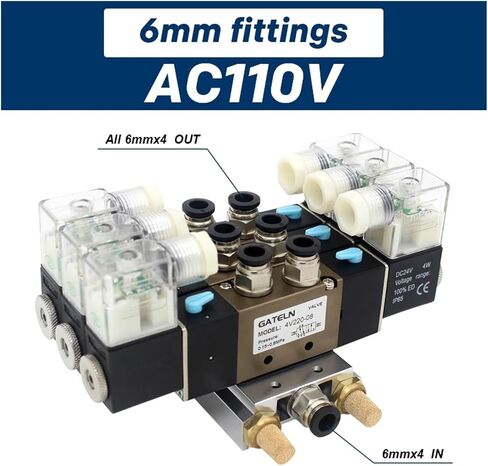 4V220-08 DC24V 12V AC220V AC110V 2-position 5-way four-position solenoid valve aluminum base accessories silencer set 3 positions(AC110V 4mm fittings) in Saudi Arabia