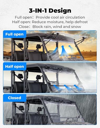 KEMIMOTO Upgraded Flip Front Windshield Compatible with CFMOTO Uforce 1000 / 1000 XL, Upgraded Handles Windshield with Pre-Installed Rubber Strips Scratch-Resistant Front Window Accessories in Saudi Arabia