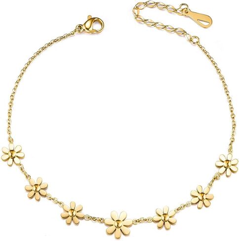 Ornaland Anklet Women Daisy Flowers Anklet Stainless Steel Anklet Adjustable Chain Ankle Bracelets for Girls Beach Jewelry in Saudi Arabia