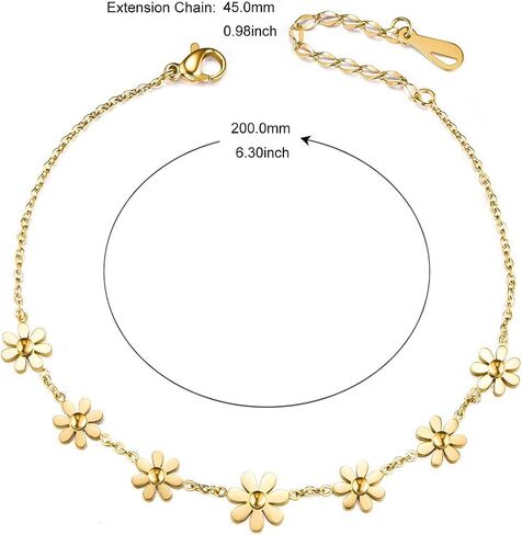 Ornaland Anklet Women Daisy Flowers Anklet Stainless Steel Anklet Adjustable Chain Ankle Bracelets for Girls Beach Jewelry in Saudi Arabia