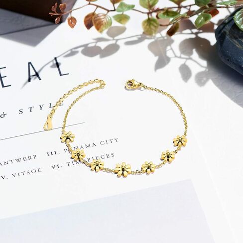 Ornaland Anklet Women Daisy Flowers Anklet Stainless Steel Anklet Adjustable Chain Ankle Bracelets for Girls Beach Jewelry in Saudi Arabia