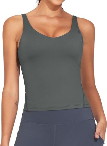 Dragon Fit Women's Longline Sports Bra Padded Workout Tank Tops Wirefree Camisole Tops for Gym Yoga Athletic Running in Kuwait