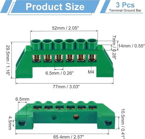 MECCANIXITY 3 Pcs Terminal Ground Bar, 6 Positions Screw Brass Terminal Bus Bar, 7x14mm Ground Terminal Block for Electrical Equipment, Distribution Box, Green in Saudi Arabia