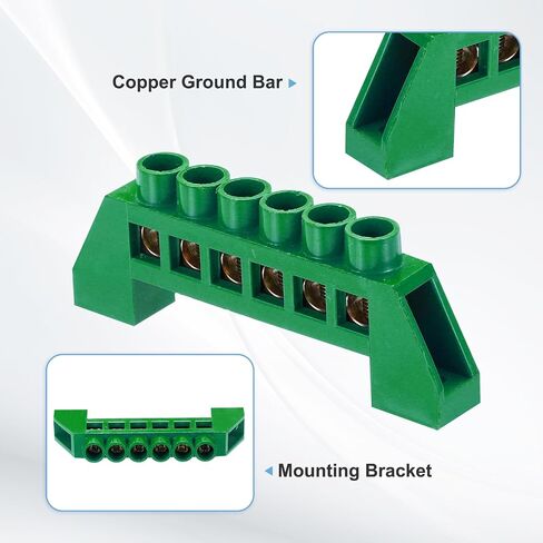 MECCANIXITY 3 Pcs Terminal Ground Bar, 6 Positions Screw Brass Terminal Bus Bar, 7x14mm Ground Terminal Block for Electrical Equipment, Distribution Box, Green in Saudi Arabia