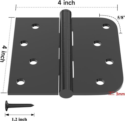 Stainless Steel Hinges, Door Hinges, Exterior Door Hinges, 4 Inch Door Hardware with Square & 5/8" Radius Round Corners 3mm Thickness Heavy Duty Hinge (3 Pack, Silver) in Saudi Arabia