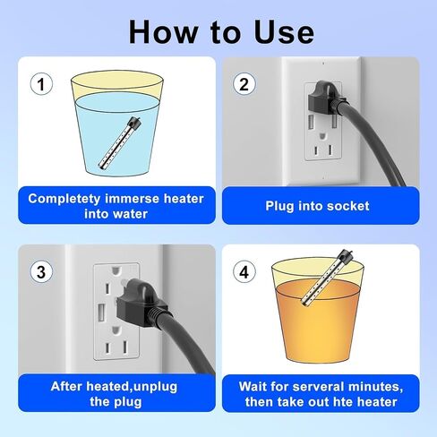 Portable Water Heater – 1300W Immersion Heater for Bathtub with Switch Control, Bucket, Hot Tub, and Mini Inflatable Pool – Fast Heating with Rust-Resistant 304 Stainless Steel Cap(Black) in Saudi Arabia