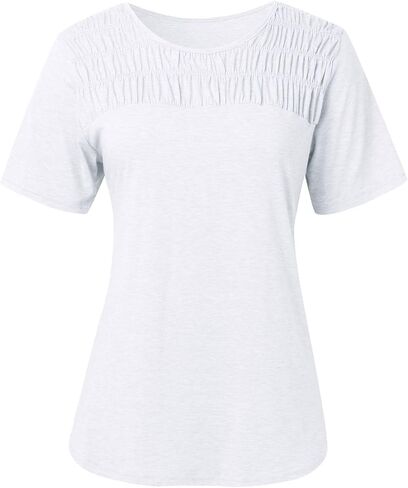 Women's Summer Tops Trendy Short Sleeve Shirts Smocked Crewneck Tee Shirts Men in Saudi Arabia