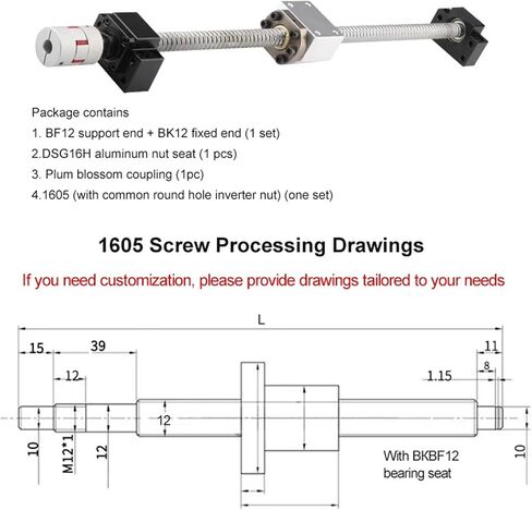 Double nut Ball Screw Control Machine SFU1605 200-1000mm Ball Screw End Machining+Flange Nut+Nut Shell+BKBF12 End Support+Coupler(1000mm) in Saudi Arabia