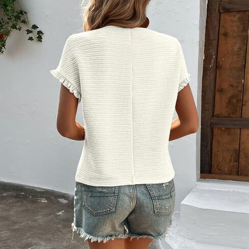 Women's Textured Tops Summer Trendy Ruffle Short Sleeve Dressy Casual Blouse Shirt S T Shirts Women in Saudi Arabia