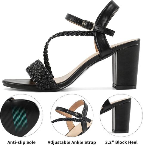 HARENCE Heels for Women Dressy Sandals: Womens Open Toe Ankle Strap Block Chunky Heeled Sandal Dress Shoes for Wedding Prom Party Work in Saudi Arabia