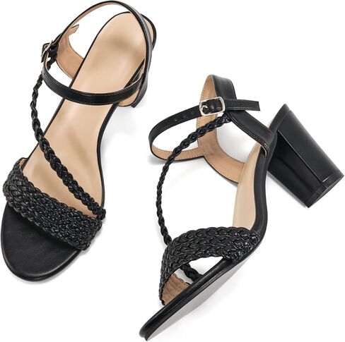 HARENCE Heels for Women Dressy Sandals: Womens Open Toe Ankle Strap Block Chunky Heeled Sandal Dress Shoes for Wedding Prom Party Work in Saudi Arabia