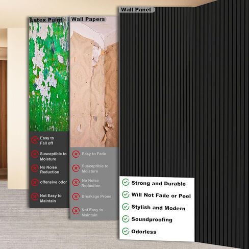 Fivaz® 94" × 11" Wood Panels for Wall, Soundproof Wood Slat Wall Paneling, Stylish Decor Acoustic Wall Panels for Wall and Ceiling, Odor-Free & Easy to Install, 2 Pcs Natural Walnut in Saudi Arabia