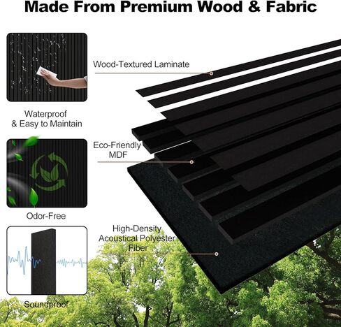 Fivaz® 94" × 11" Wood Panels for Wall, Soundproof Wood Slat Wall Paneling, Stylish Decor Acoustic Wall Panels for Wall and Ceiling, Odor-Free & Easy to Install, 2 Pcs Natural Walnut in Saudi Arabia