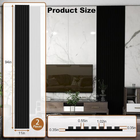 Fivaz® 94" × 11" Wood Panels for Wall, Soundproof Wood Slat Wall Paneling, Stylish Decor Acoustic Wall Panels for Wall and Ceiling, Odor-Free & Easy to Install, 2 Pcs Natural Walnut in Saudi Arabia