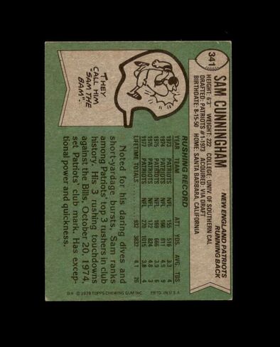 Sam Cunningham Signed Original 1978 Topps New England Patriots Autographed in Saudi Arabia