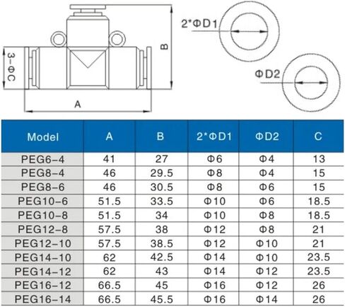 5pcs Pneumatic Air Quick Connector Pu Hose Fitting Tee Gas Pipe Tube Push in Connectors PEG PE 12 10 8 6 4 4MM 6MM 8MM 10MM 12MM(PEG16-14) in Saudi Arabia