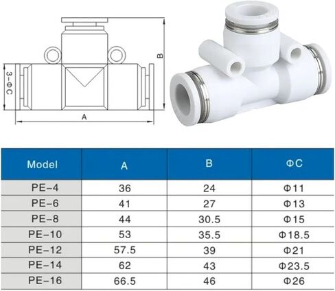 5pcs Pneumatic Air Quick Connector Pu Hose Fitting Tee Gas Pipe Tube Push in Connectors PEG PE 12 10 8 6 4 4MM 6MM 8MM 10MM 12MM(PEG16-14) in Saudi Arabia