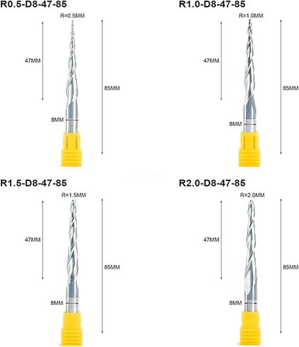 Hardware Milling Cutter 4pc HRC55 R0.5 R1.0 R1.5 R2.0 SHK 8mm Tapered Ball End Mill with Tungsten Carbide Coating Tapered Tapered CNC Cutter (Dimensions : R1.5XD8X47X85mm) in Saudi Arabia