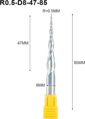 Hardware Milling Cutter 4pc HRC55 R0.5 R1.0 R1.5 R2.0 SHK 8mm Tapered Ball End Mill With Tungsten Carbide Coating Tapered Tapered Cnc Cutter (Dimensions : R0.5XD8X47X85mm) in Saudi Arabia