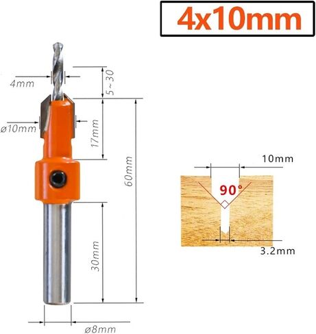 HSS Woodworking Countersink Router Drill Bet Set Scret Cutter Timber Tower Timber Bits Seled Salod Bits 8mm 10mm (Color: 3.5 × 10 مم (1pc)) in Saudi Arabia