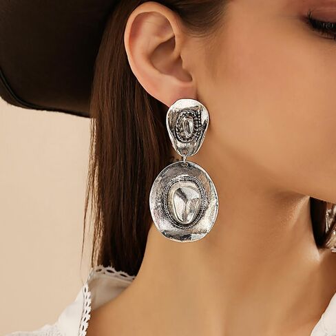 14K Gold Plated Cowgirl Hat Dangle Earrings for Women,Glossy Texas Western Cow Hat Drop Dangling Earrings,Retro Party Prom Country Jewelry Gifts in Saudi Arabia