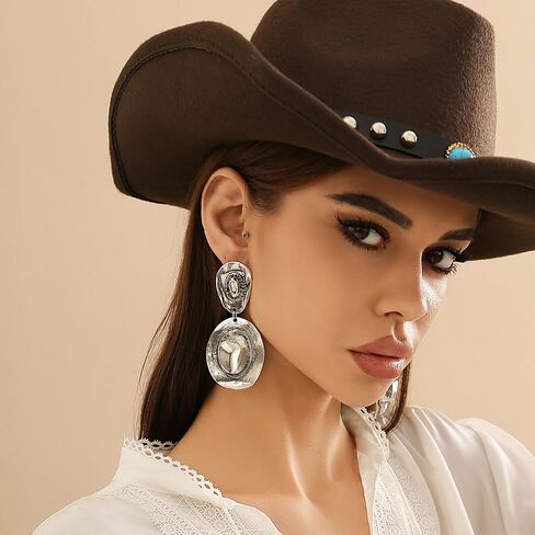14K Gold Plated Cowgirl Hat Dangle Earrings for Women,Glossy Texas Western Cow Hat Drop Dangling Earrings,Retro Party Prom Country Jewelry Gifts in Saudi Arabia