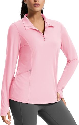 قمصان Magcomsen للسيدات الطويلة مع حماية شمس الجيب 1/4 Zip Summer Quick Dry Upf 50+ Quarter Zip Pullover in Saudi Arabia
