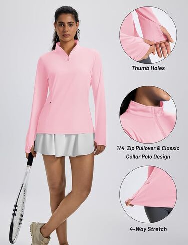 قمصان Magcomsen للسيدات الطويلة مع حماية شمس الجيب 1/4 Zip Summer Quick Dry Upf 50+ Quarter Zip Pullover in Saudi Arabia